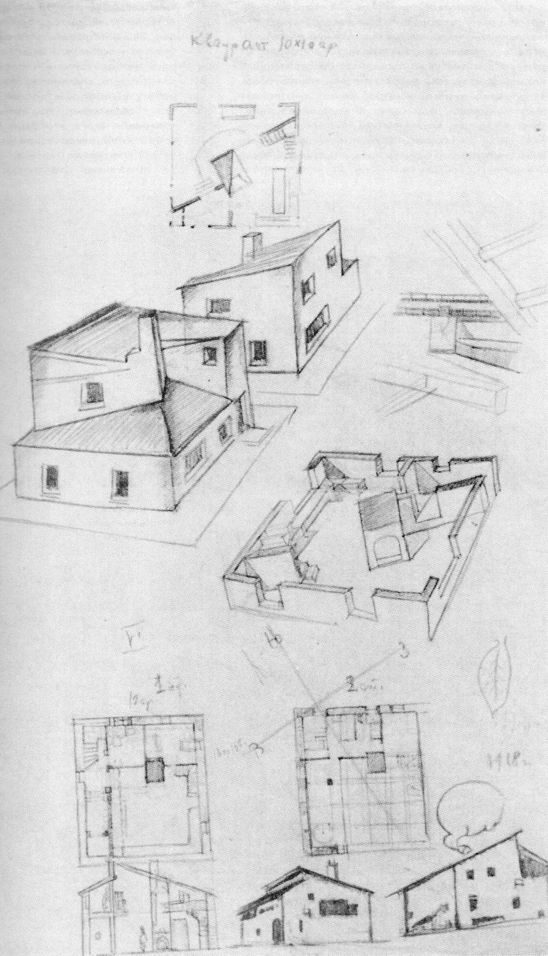 Boceto de una casa-taller cuadrada en planta, años 1920-1921